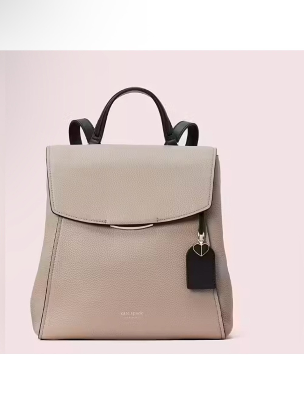 kate spade Pebbled Leather Backpack in Light Taupe with Black Trim